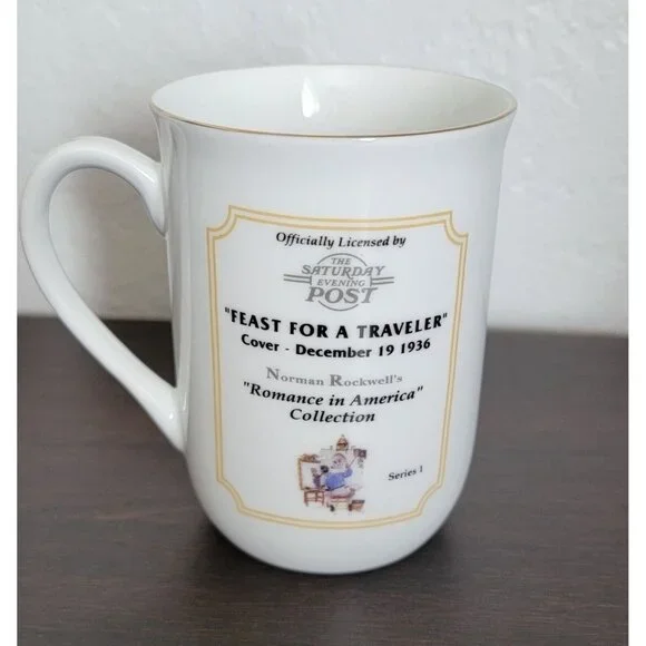 Norman Rockwell Cambridge Collectibles Mug Gold Trim Saturday Evening Post Cup - Picture 3 of 6